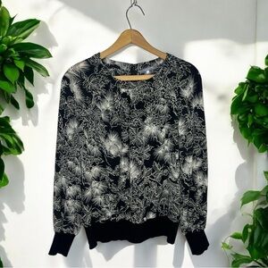 Tegan Silk Blend Blouse Black White Botanical Print Elegant Top Size 4